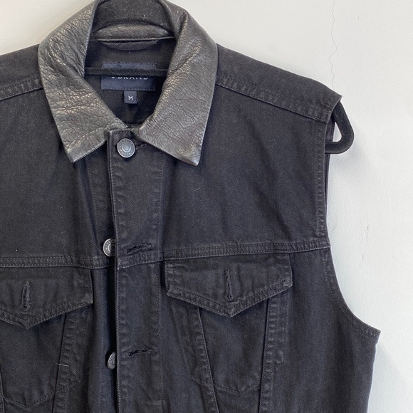 J Brand Black Denim Vest with leather collar - Picture 1 of 3